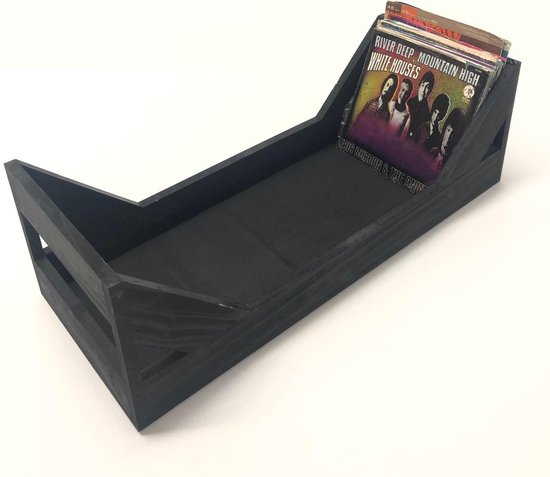 Lagerung LP Vinyl-Schallplatten hölzerne Lagerung Kiste 7-Zoll-Singles - 75 bis 100 Stück - schwarz Wohnen & Kochen