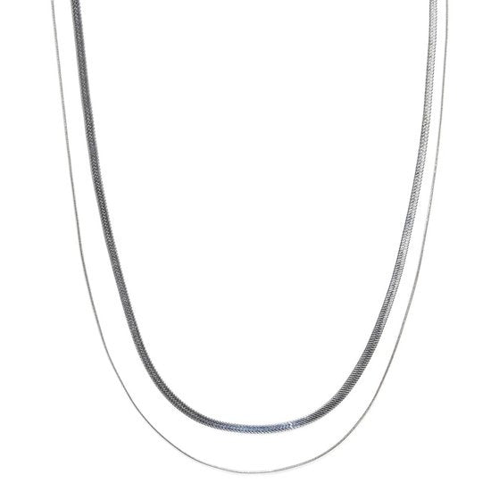 Laura Ferini Damenhalskette Chiara Silber - Silberne Gliederkette mit 2 Lagen - 18K Weißgold vergoldet - Halskette - Halskette - Schmuck - Accessoires - Damenhalskette Kleidung