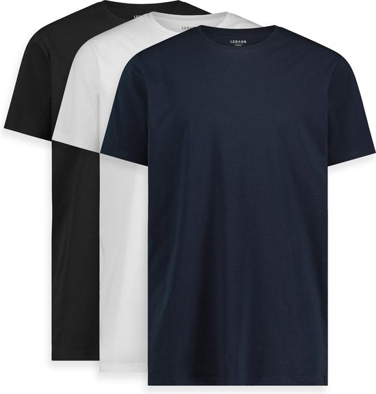 LEBASQ - Miles' T-Shirt für Männer - 3er Pack - mit Rundhalsausschnitt - Extra lang - als Unterhemd geeignet - Mix - XXL - Baumwolle Kleidung