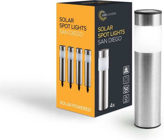 LED Lovers - Solar LED Gartenleuchte mit Erdspießen - 4er Set - Wegeleuchte mit Lichtsensor - Edelstahl - 8-10 Brennstunden - 27cm Haus & Garten