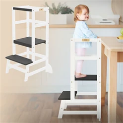 Lernturm für Kinder ab 1 Jahr weiß/schwarz mit höhenverstellbarer Plattform aus Holz von Joyz 6351