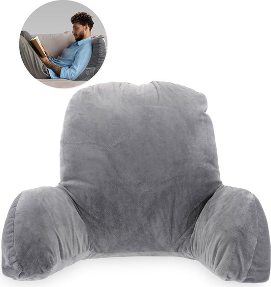 Lesekissen - Fürs Bett - Mit 3 Taschen - Rückenkissen Sofa - Sitzkissen - Lendenwirbel - Rückenkissen unterer Rücken - Lesen - Kissen - Stütze - Bücher - Buch - Sitz - Grau Wohnen & Kochen
