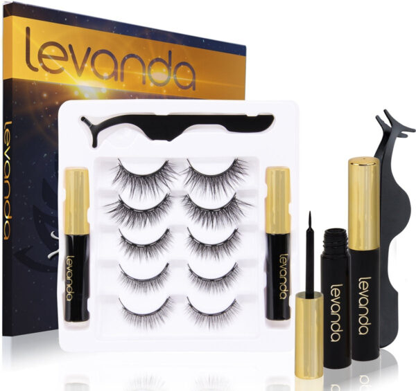 Levanda Falsche Wimpern mit magnetischem Eyeliner schwarz - Wimpernverlängerung magnetische Wimpern - falsche Wimpern magnetischer Stift und Applikator Schön & Gesund