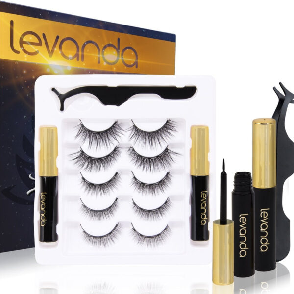 Levanda Falsche Wimpern mit magnetischem Eyeliner schwarz - Wimpernverlängerung magnetische Wimpern - falsche Wimpern magnetischer Stift und Applikator Schön & Gesund