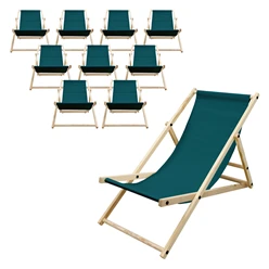 Liegestuhl 10er Set klappbar aus Holz 3 Liegepositionen bis 120 kg Dunkelgrün 4105
