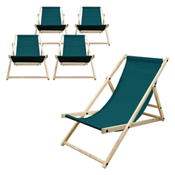 Liegestuhl 5er Set klappbar aus Holz 3 Liegepositionen bis 120 kg Dunkelgrün 4105