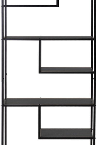 Lifa Living - Offener Wandschrank Saint-Tropez - Schwarz - MDF & Metall - 7 Einlegeböden - Kapazität 55 kg - Funktional & stilvoll - Asymmetrisches Design - 82 x 34 x 175 cm Wohnen & Kochen