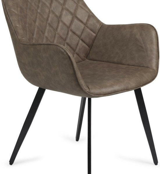 LIFA LIVING Stuhl Genua - Moderner Schalensessel - 2er Set - Esszimmerstuhl mit Armlehne - Metallbeine - Braunes Kunstleder - Max. 100 kg - 63