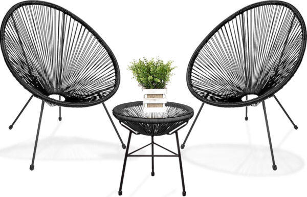 LifeGoods Acapulco Bistro Set - 3-tlg. - Gartenset mit Beistelltisch - Schwarz Haus & Garten