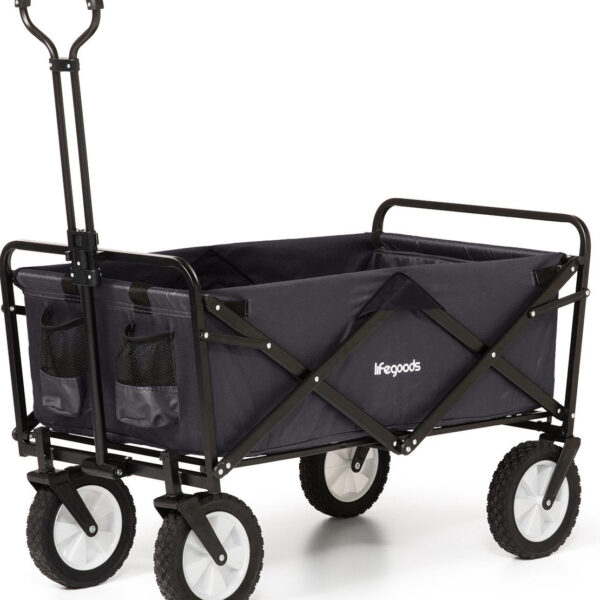 LifeGoods Bollerwagen - faltbar - drehbare Räder - 2 Ständer - 70kg Tragfähigkeit - Schwarz Hobby & Sport
