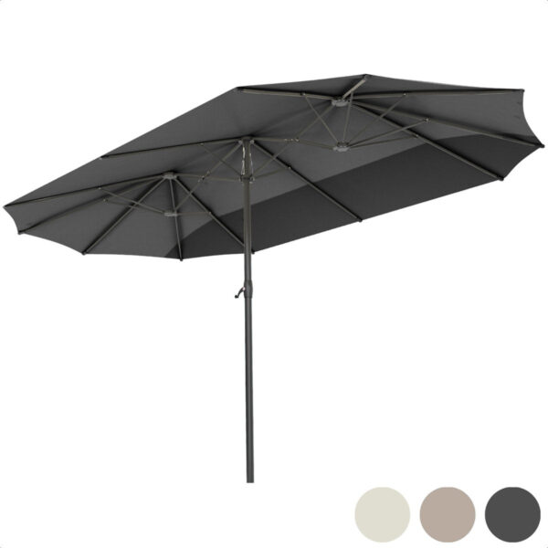 LifeGoods Doppelter Sonnenschirm - 270x460cm - bis zu 15 Personen - Wasserdicht - mit Bezug - Dunkelgrau Haus & Garten