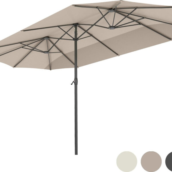 LifeGoods Doppelter Sonnenschirm - 270x460cm - bis zu 15 Personen - Wasserdicht - mit Bezug - Taupe Haus & Garten