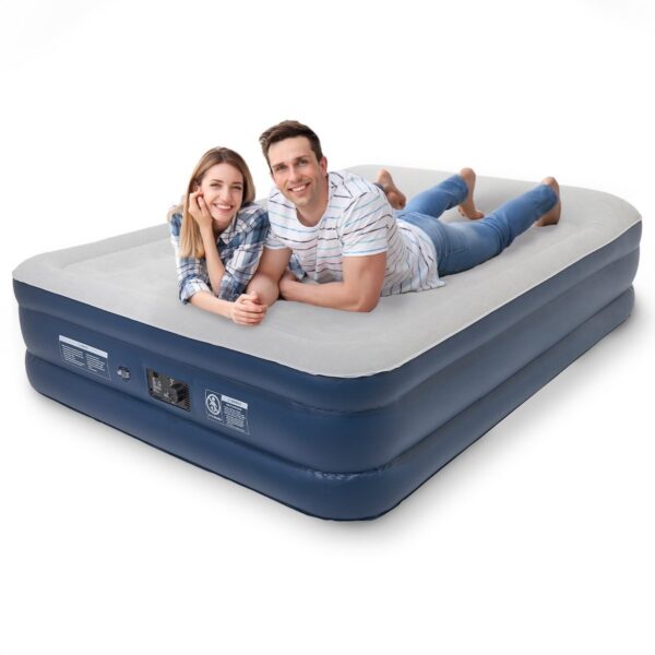 LifeGoods - Luftmatratze für 2 Personen - integrierte Pumpe - inkl. Tragetasche und Reparaturset - Blau Hobby & Sport
