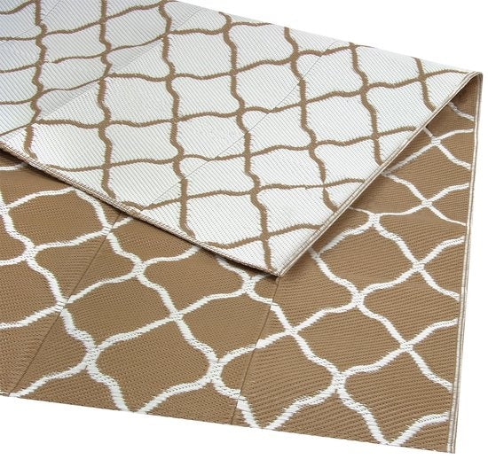 LifeGoods Outdoor-Teppich - 120x180CM - Gartenteppich - Reversibel - Inkl. Tragetasche - Mit Muster - Beige/Weiß Haus & Garten