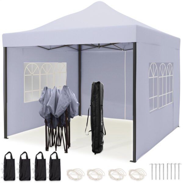 LifeGoods Partyzelt - Pavillon - 3x3 m - mit Seitenwänden - leicht aufbaubar - faltbar - wasserdicht - Tragetasche mit Rädern - dunkelgrau Haus & Garten