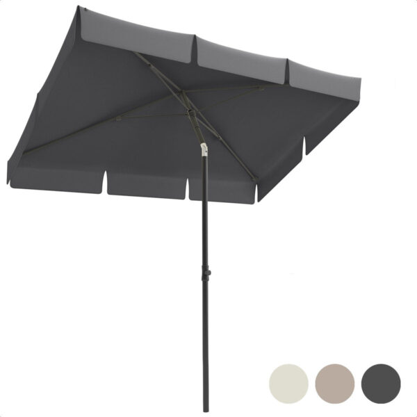 LifeGoods - Sonnenschirm - 200x125cm - 30° neigbar - Wasserdicht - mit Bezug - Grau Haus & Garten