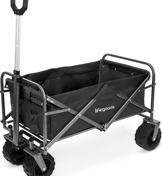LifeGoods Wagon - faltbar - 80KG Tragfähigkeit - 94L - waschbares Polyester - Schwarz Hobby & Sport