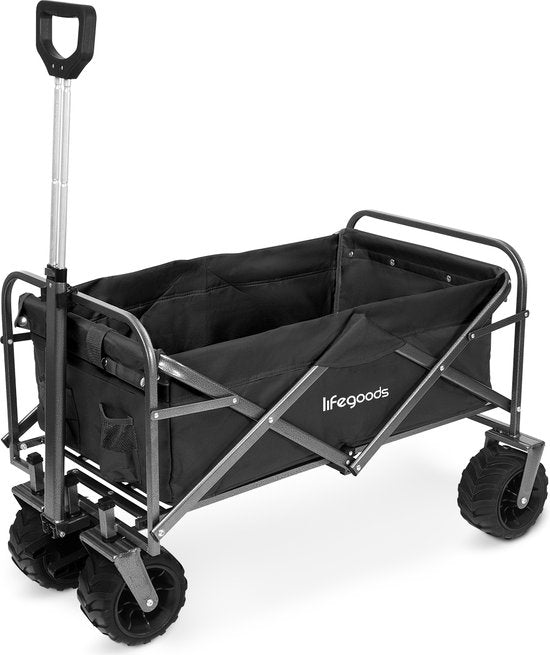 LifeGoods Wagon - faltbar - 80KG Tragfähigkeit - 94L - waschbares Polyester - Schwarz Hobby & Sport