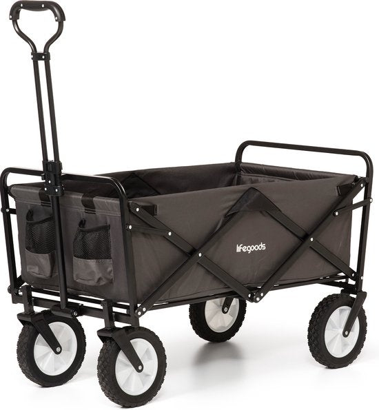 LifeGoods Wagon - faltbar - drehbare Räder - 2 Ständer - 70KG Tragfähigkeit - Grau Hobby & Sport