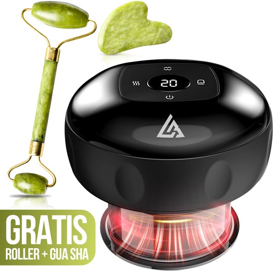 LivingBoost® - Elektrisches Cellulite-Massagegerät - Inklusive Gua Sha - 12 Stufen und Temperaturen - Ganzkörper - Schröpfkopf-Set Massage - Cellulite-Schröpfköpfe - Anti Cellulite Schön & Gesund