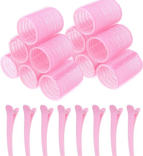 Lockenwickler - 12er Pack - Inkl. 8 Clips - Kleberoller - Selbstklebend - Hitzefreie Locken - Haare - Lockenwickler - Lockenwickler - Locken ohne Hitze - Groß Schön & Gesund
