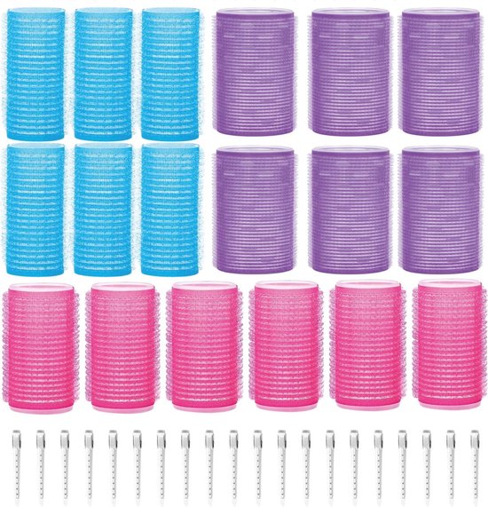 Lockenwickler-Set 18 Rollen - Inkl. 20 Haarspangen - Groß - Ohne Hitze - 3 Größen - blau/rosa Schön & Gesund