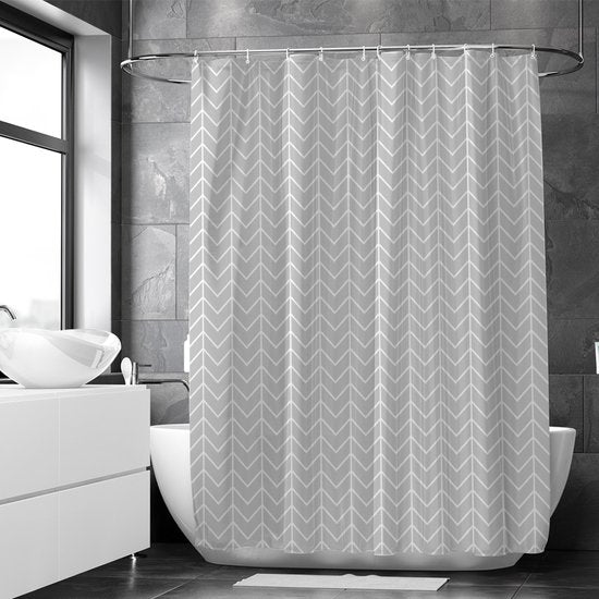 Loti Living Duschvorhang Anti-Schimmel - Graues Muster - Inklusive Ringe - Wasserdicht - Polyester - Duschvorhang 180x200 cm Wohnen & Kochen