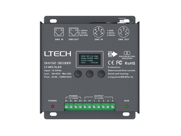 LT-905-OLED 5-Kanal DMX/PWM 5x5A LED Controller