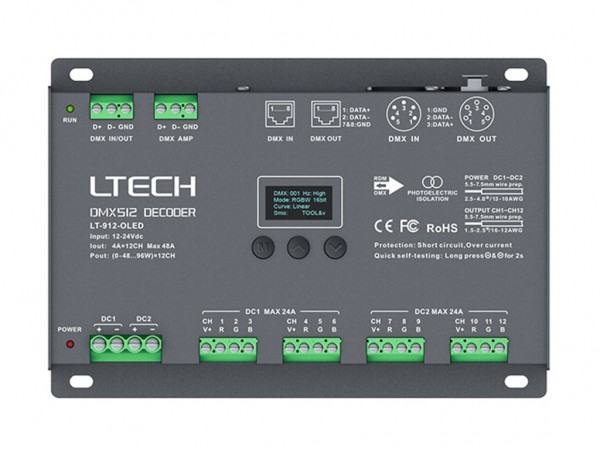 LT-912-OLED 12-Kanal DMX/PWM 12x4A LED Controller
