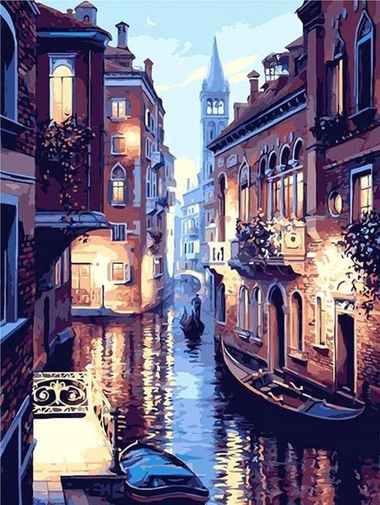 Malen nach Zahlen Erwachsene - Venedig - Italien - Gondel - Malen nach Zahlen - 40x50cm Hobby & Sport