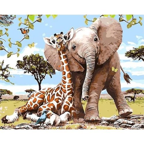Malerei auf Zahlen Elefant & Giraffe - 40x50 cm Hobby & Sport