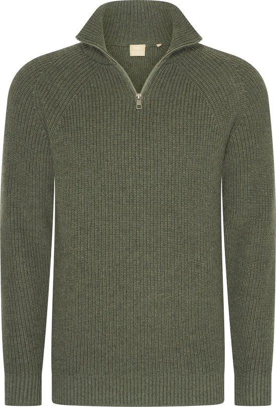 Mario Russo Rib Skipper - Herren Pullover - halber Reißverschluss - Agave Grün - 3XL Kleidung
