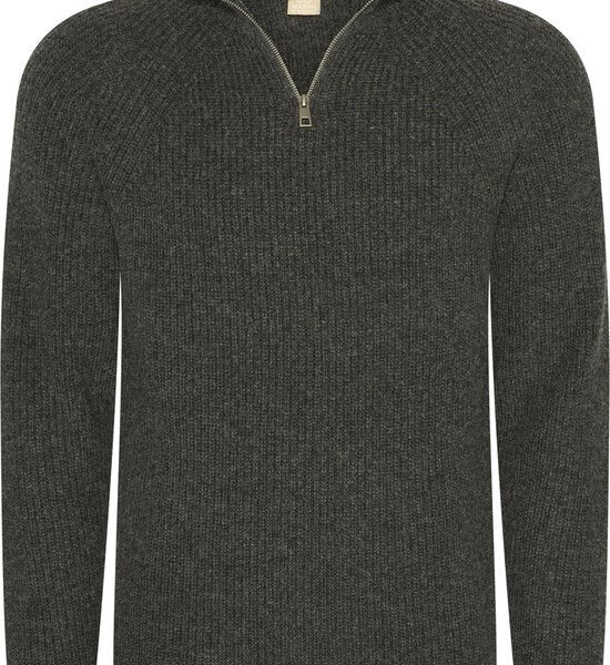 Mario Russo Rib Skipper - Herren Pullover - halber Reißverschluss - Anthrazit - L Kleidung