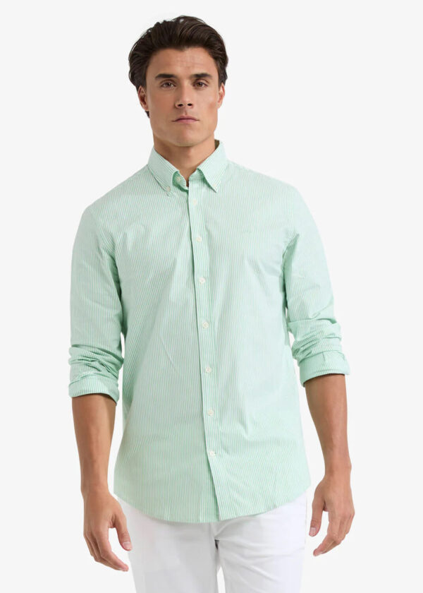 McGregor Herrenhemd - Stretch Oxford - Kleiner Streifen - Hellgrün - Regular Fit - Lange Ärmel Kleidung