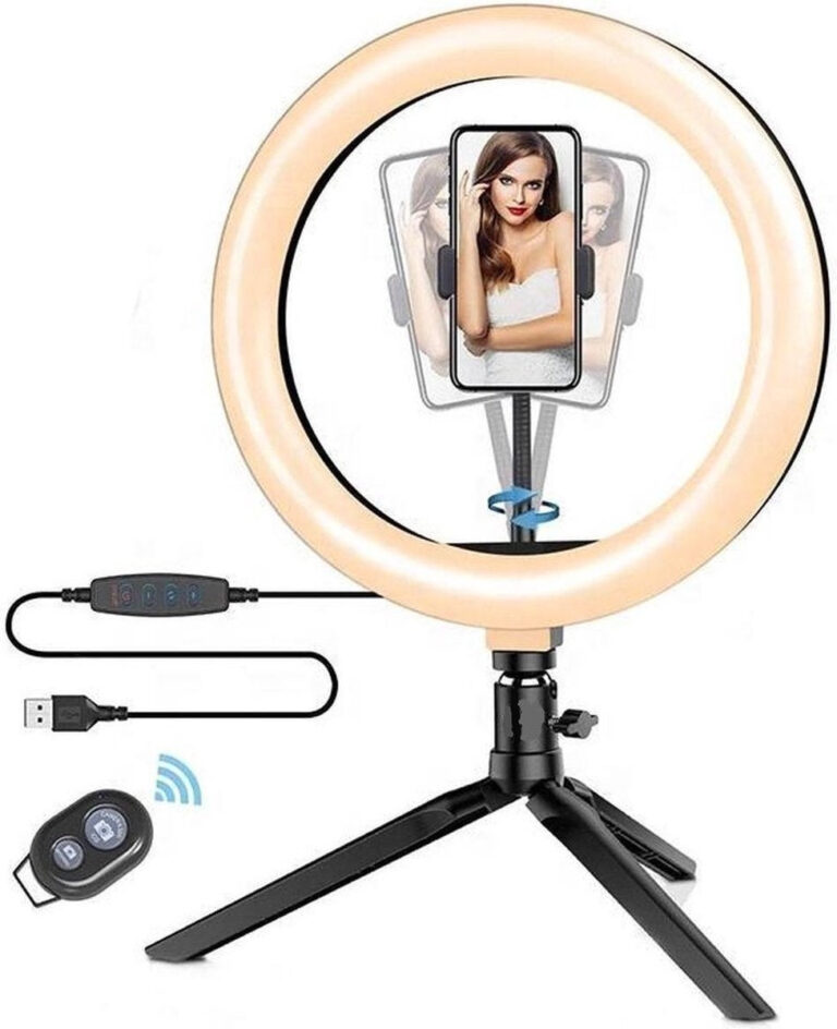 Merkloos - LED Ringlampe mit Stativ - TikTok Licht - 10 Dimmstufen - USB - 26 cm/10 Zoll - Schwarz Elektronik