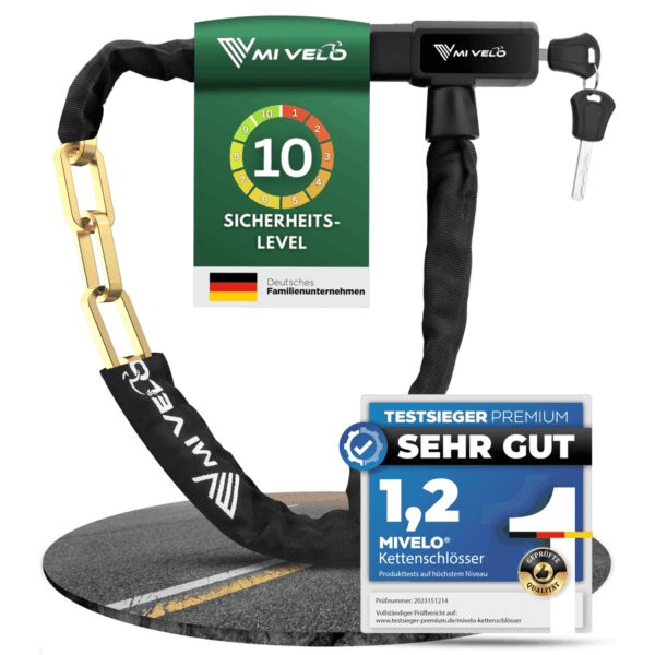 Mi Velo Kettenschloss - gehärteter Stahl & Staubschutz - 100 cm - Schwarz Auto & Fahrrad