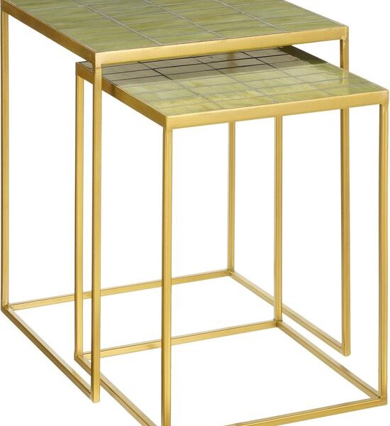Mica Decorations Aaron Outdoor Beistelltisch - 2er Set - L38 x B38 x H48 cm - Metall - Grün Haus & Garten
