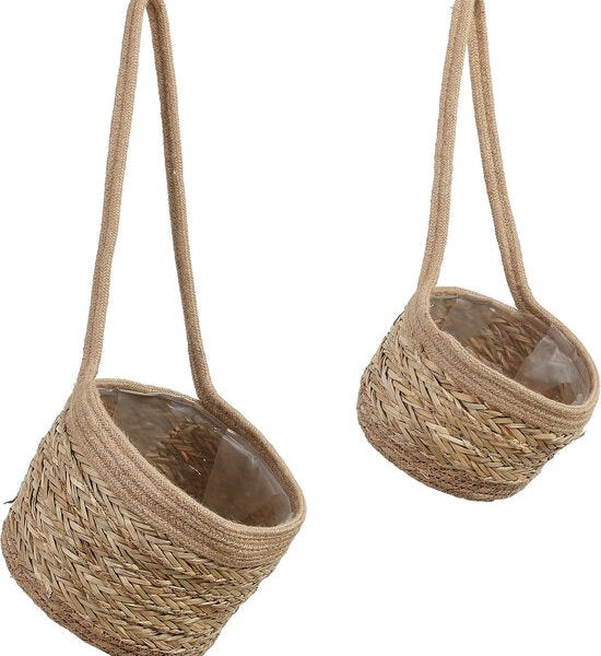 Mica Decorations Anne Hanging Flowerpot - 2er-Set - H20 x Ø25 cm - Seegras - Hellbraun Wohnen & Kochen