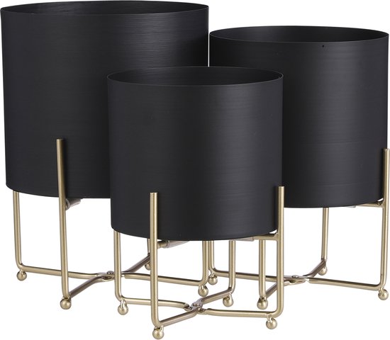 Mica Decorations Aries Blumentopf auf Ständer - 3er-Set - H32 x Ø24 cm - Schwarz Haus & Garten