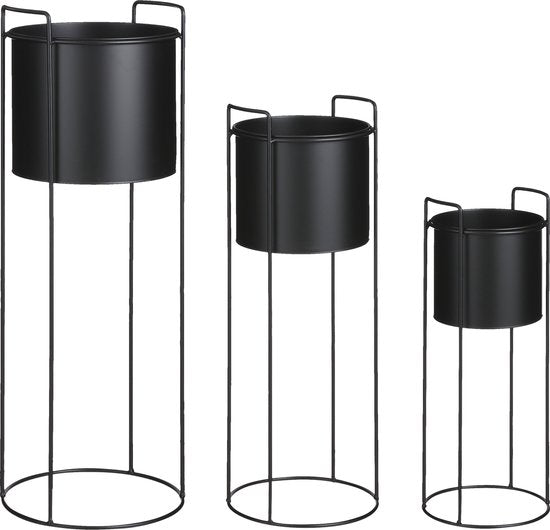 Mica Decorations Favani Blumentopf auf Ständer - 3er-Set - H80 x Ø28 cm - Metall - Schwarz Haus & Garten