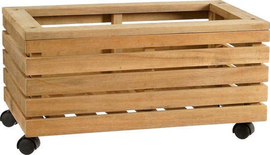 Mica Decorations Glenwood Pflanzgefäß Rechteckig auf Rädern für draußen - L60 x B35 x H30 cm - Akazienholz - Braun Haus & Garten