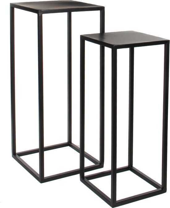 Mica Decorations Goa Beistelltisch - 2er-Set - L30 x B30 x H70 cm - Metall - Schwarz Wohnen & Kochen