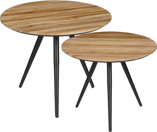 Mica Decorations Jailey Beistelltisch - 2er-Set - H49 x Ø50 cm - Recyceltes Holz - Braun Wohnen & Kochen