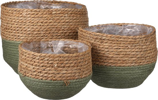 Mica Decorations Jorck Pflanzenkorb - 3er-Set - H24 x Ø26 cm - Seegras - Grün Haus & Garten