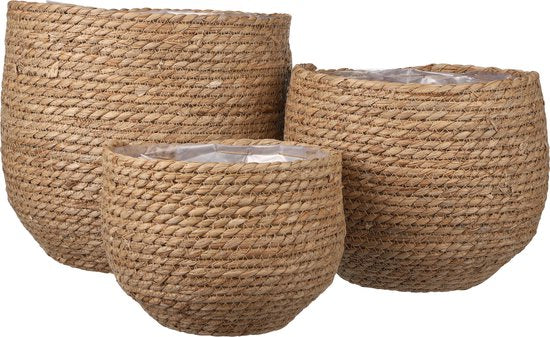 Mica Decorations Jorck Pflanzenkorb - 3er-Set - H24 x Ø26 cm - Seegras - Hellbraun Haus & Garten