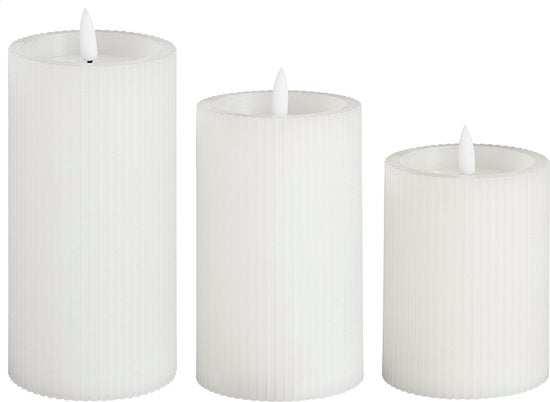 Mica Decorations LED-Stumpenkerze - 3er-Set - H15 x Ø8 cm - Wachs - Weiß Wohnen & Kochen