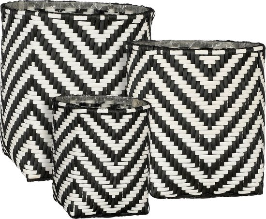 Mica Decorations Merlin Outdoor-Pflanzkorb - 3er-Set - H26 x Ø24 cm - Recycelter Kunststoff - Schwarz