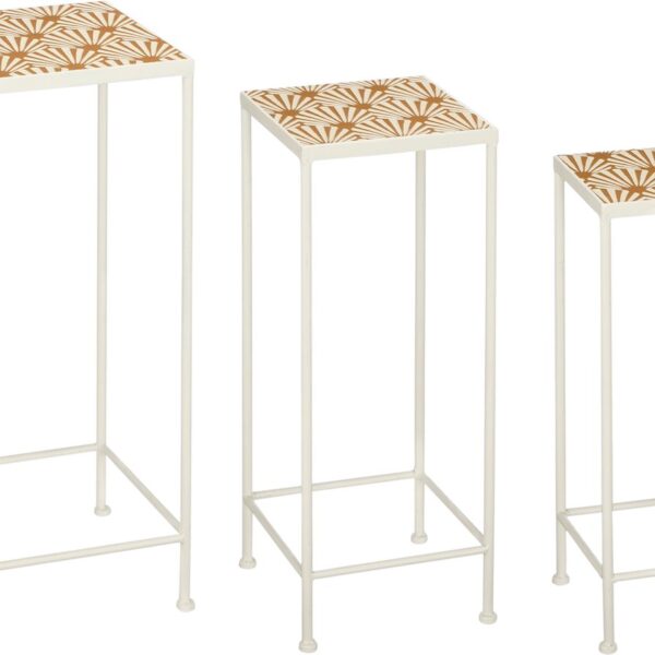 Mica Decorations Odile Beistelltisch 3er-Set - Metall - Braun/Weiß - 28x28x67 cm