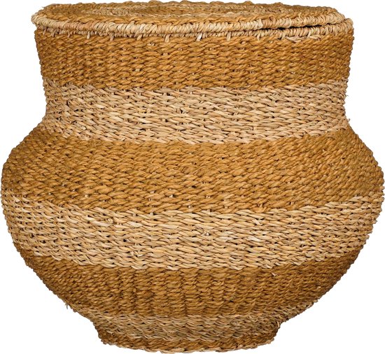 Mica Decorations Tacoma Aufbewahrungskorb mit Deckel - H48 x Ø55 cm - Jute - Gelb Wohnen & Kochen