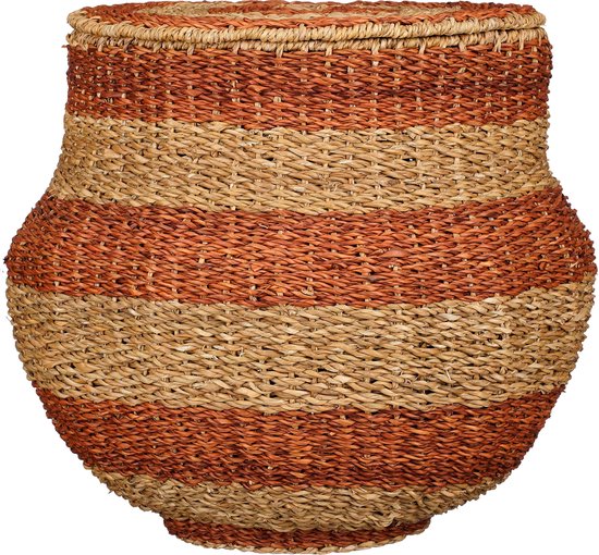 Mica Decorations Tacoma Aufbewahrungskorb mit Deckel - H48 x Ø55 cm - Jute - Orange Wohnen & Kochen